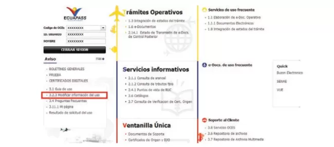 actualización datos ecuapass