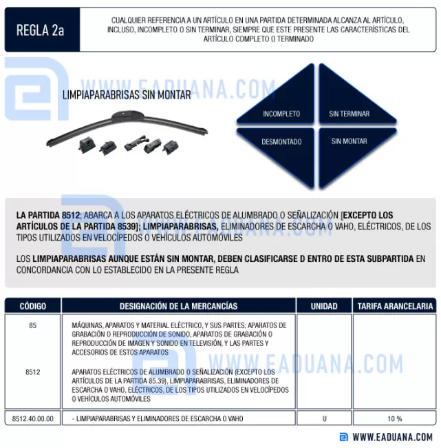 ejemplo aplicación regla de interpretación arancelaria 2a